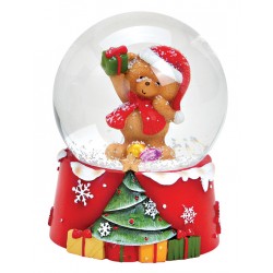 Boule à neige Noël ourson cadeau résine 9 cm