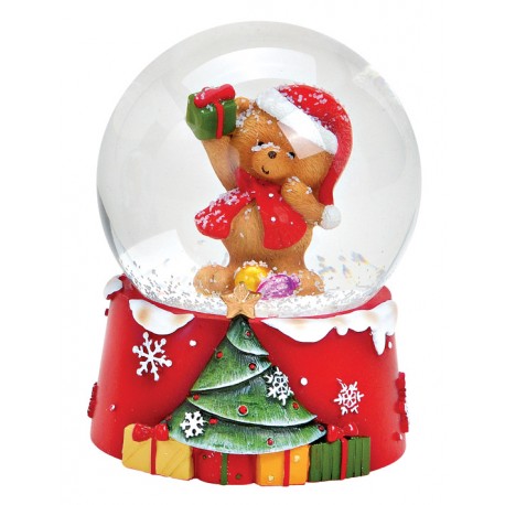 Boule à neige Noël ourson cadeau résine 9 cm