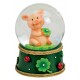 Boule à neige cochon trèfle résine 6 cm