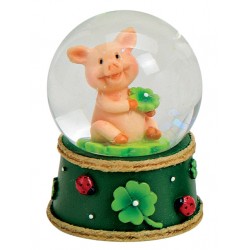 Boule à neige cochon trèfle résine 6 cm