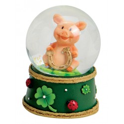 Boule à neige cochon fer à cheval résine 6 cm