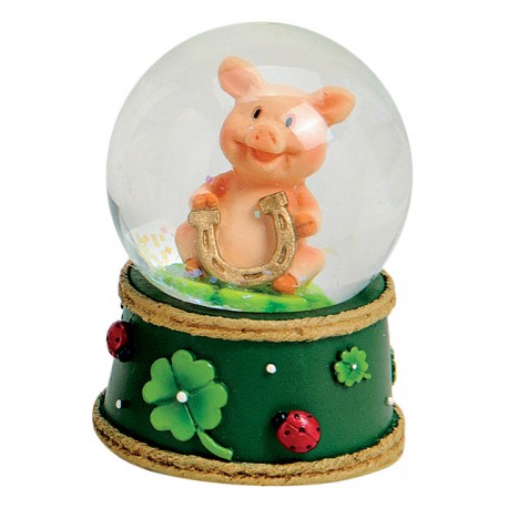 Boule à neige cochon fer à cheval résine 6 cm