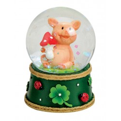 Boule à neige cochon champignon résine 6 cm