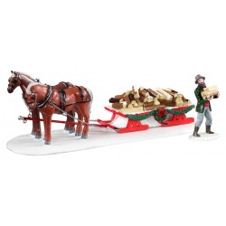 Livraison de bois avec chevaux Lot de 2 Lemax Vail Village