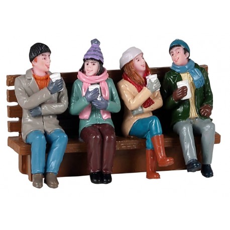 Café entre amis sur un banc Lemax
