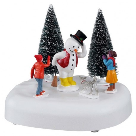 Scène animée Bonhomme de neige et enfants Lemax