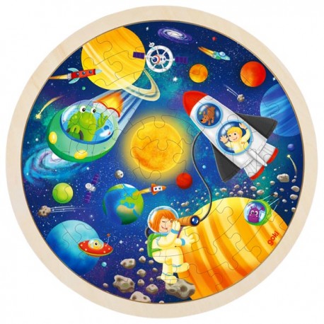 Puzzle cadre enfant en bois rond espace 57 pièces