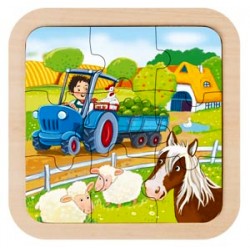 Puzzle cadre enfant en bois ferme 9 pièces