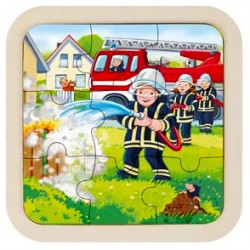 Puzzle cadre enfant en bois pompier 9 pièces