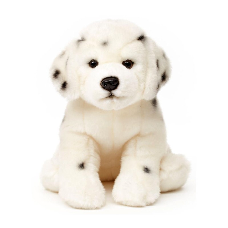 Une peluche modèle chien dalmatien couleur blanc et noir taille 15 cm.