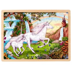 Puzzle cadre enfant en bois licornes 48 pièces