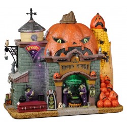 Maison sorcières citrouilles lumineuse fumante Lemax Halloween