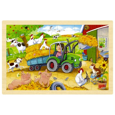 Puzzle cadre enfant en bois Ferme et tracteur 24 pièces