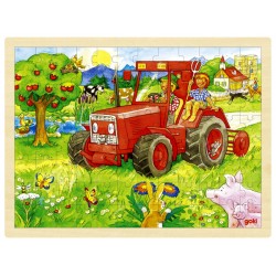 Puzzle cadre enfant en bois Tracteur 96 pièces