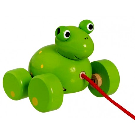 Grenouille en bois à tirer vert 9,5 cm - La Magie des Automates