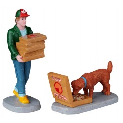 Livreur de pizzas et chien Lemax