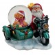 Boule à neige Père Noël side-car bleu 8 cm