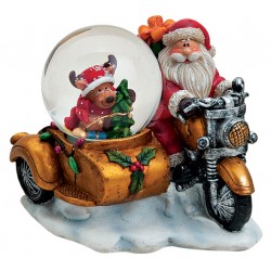 Boule à neige Père Noël side-car doré 8 cm