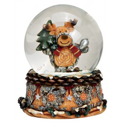 Boule à neige Noël renne sapin résine 9 cm