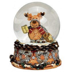 Boule à neige Noël renne cadeau résine 9 cm