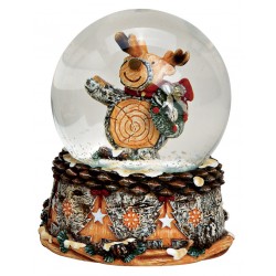 Boule à neige Noël renne couronne résine 9 cm