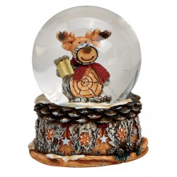 Boule à neige Noël renne cadeau résine 6 cm