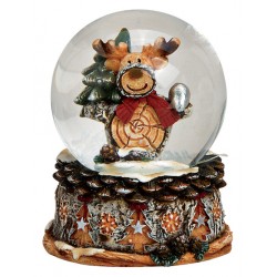 Boule à neige Noël renne sapin résine 6 cm