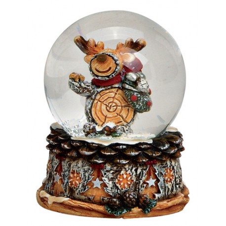 Boule à neige Noël renne couronne résine 6 cm
