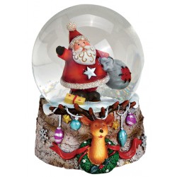 Boule à neige Père Noël renne résine 9 cm
