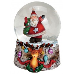Boule à neige Père Noël renne résine 9 cm