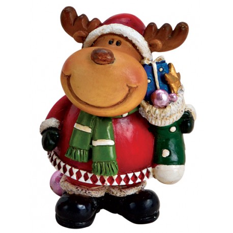 Figurine Noël Renne chaussette résine 6,5 cm