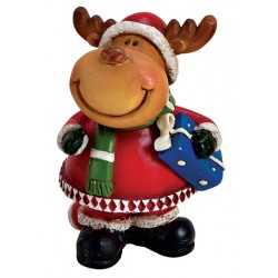 Figurine Noël Renne cadeau résine 6,5 cm