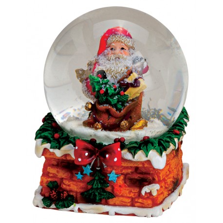 Boule à neige Père Noël hotte sapin résine 9 cm