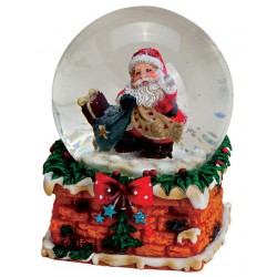 Boule à neige Père Noël hotte cadeau résine 9 cm