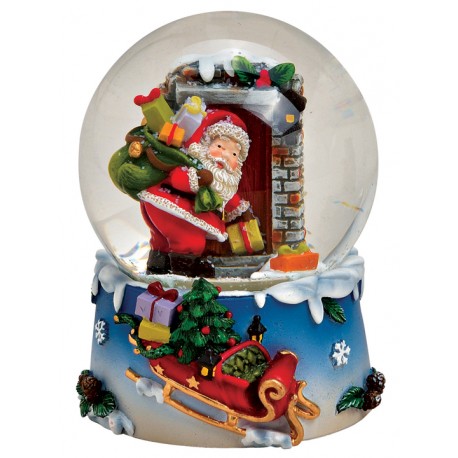 Boule à neige Père Noël hotte résine 9 cm