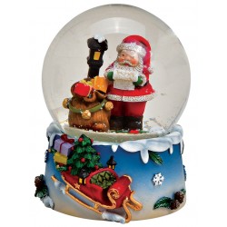 Boule à neige Père Noël hotte résine 9 cm