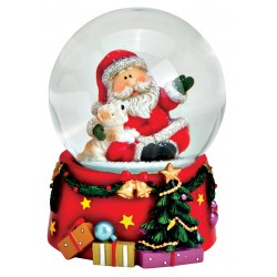 Boule à neige Père Noël Chien résine 9 cm