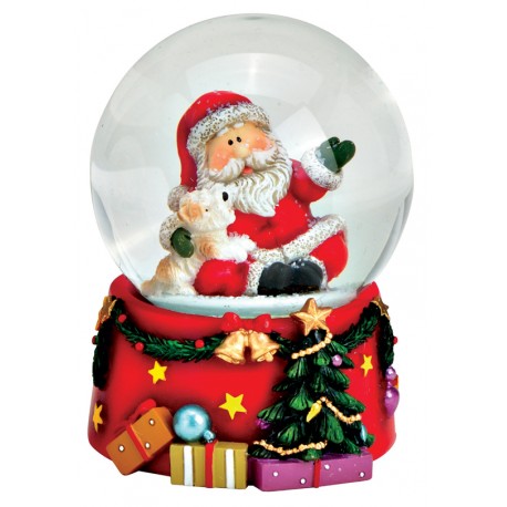 Boule à neige Père Noël Chien résine 9 cm