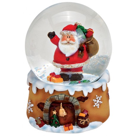 Boule à neige Père Noël hotte résine 9 cm