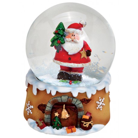 Boule à neige Père Noël sapin résine 9 cm