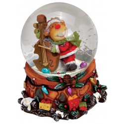 Boule à neige Noël renne violoncelle résine 9 cm
