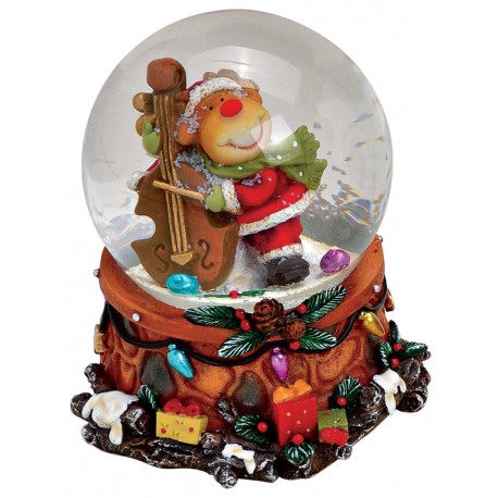 Boule à neige Noël renne violoncelle résine 9 cm