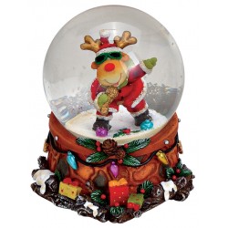 Boule à neige Noël renne chanteur résine 9 cm