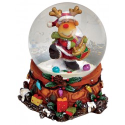 Boule à neige Noël renne tambour résine 9 cm