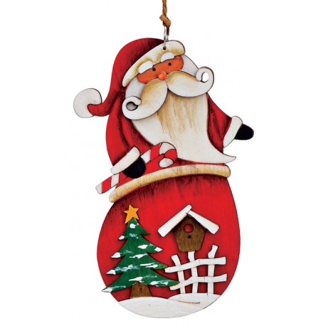 Suspension sapin en bois Père Noël sucre d'orge
