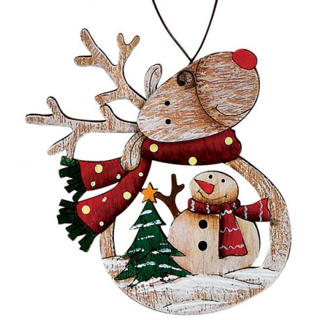 Suspension sapin en bois Noël Renne