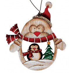 Suspension sapin en bois Noël pingouin