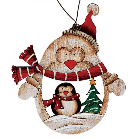 Suspension sapin en bois Noël pingouin
