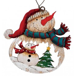 Suspension sapin en bois Noël bonhomme de neige