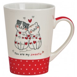 Tasse chats rouge coeurs porcelaine 42 cl